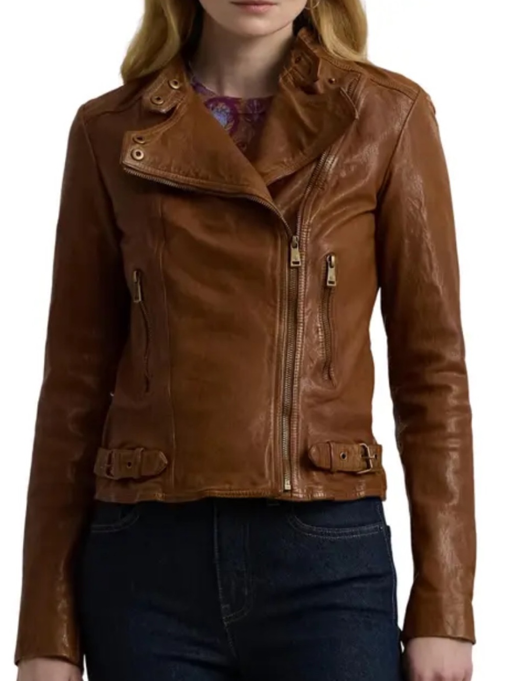 🤎🖤✨ Lauren Ralph Lauren Burnished Lamb Leather Moto Jacket | Size 6 | 🤎🖤✨